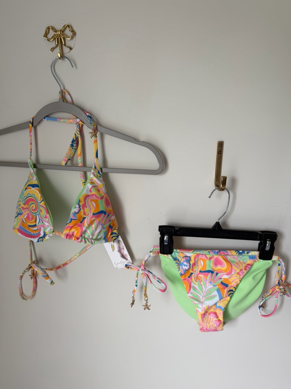 Jessica Simpson Colorful Reversible Tropical Bikini Set with starfish charms